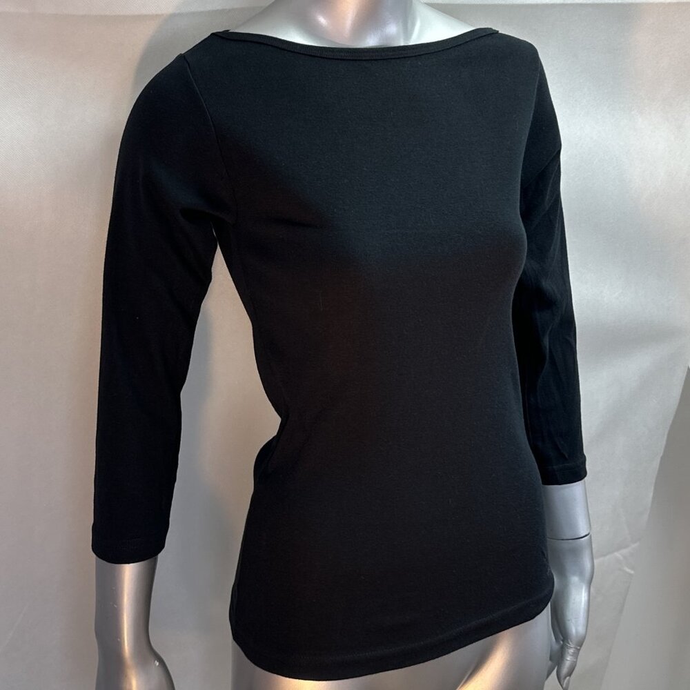 NWOT American Apparel "Baby Rib" 3/4 Sleeve Boat Neck Top #4344 in Black - Picture 3 of 4